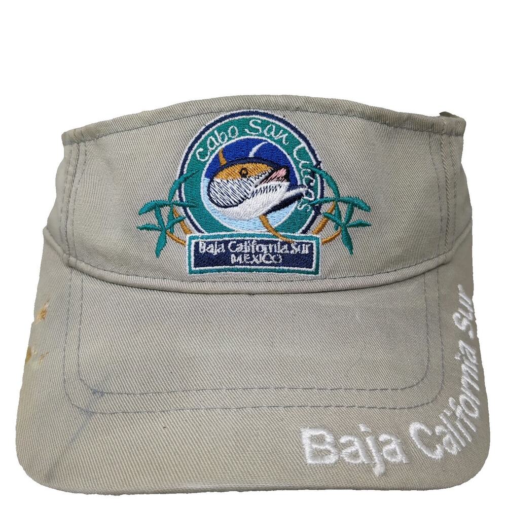 Visor Beige One Size Cabo San Lucas Mexico Fish Patch Hat Adjustable